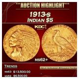 1913-s Gold Indian Half Eagle $5 ms62+ USCG