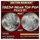 1923-p Peace Dollar Near Top Pop $1 ms67 SEGS
