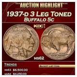 1937-d 3 Leg Buffalo Nickel Toned 5c ms62 USCG