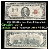 1966 $100 Red Seal United States Note Grades Choic