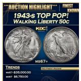 1943-s Walking Liberty Half Dollar TOP POP! 50c ms