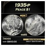 1935-p Peace Dollar $1 Grades ms65