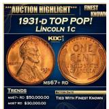 1931-d Lincoln Cent TOP POP! 1c ms67+ rd SEGS