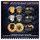 1964 JFK Half Dollar 3 Coin Enhanced Set, Black Ru