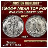 1944-p Walking Liberty Half Dollar Near Top Pop 50