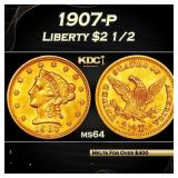 1907-p Gold Liberty Quarter Eagle $2 1/2 ms64 SEGS