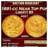 1891-cc Gold Liberty Half Eagle Near Top Pop $5 ms