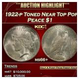 1922-p Peace Dollar Toned Near Top Pop $1 ms66+ SE