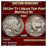 1913-p Ty I Buffalo Nickel Near Top Pop! 5c ms68 S