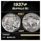 1937-p Buffalo Nickel 5c ms67 SEGS