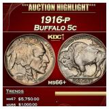 1916-p Buffalo Nickel 5c ms66+ SEGS