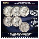 1941-1945 5 Coin Silver Mercury Dime "WWII Set"