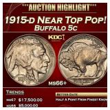 1915-d Buffalo Nickel Near Top Pop! 5c ms66+ SEGS