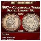 1887-p Seated Liberty Dime Colorfully Toned 10c ms