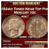 1924-d Mercury Dime Toned Near Top Pop 10c ms66+ f
