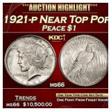 1921-p Peace Dollar Near Top Pop $1 ms66 SEGS