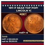 1911-p Lincoln Cent Near Top Pop! 1c ms67+ rd SEGS