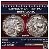 1938-d/d Buffalo Nickel Near Top Pop 5c ms67+ SEGS