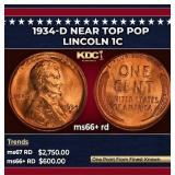 1934-d Lincoln Cent Near Top Pop 1c ms66+ rd SEGS