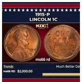 1915-p Lincoln Cent 1c ms66 rd SEGS
