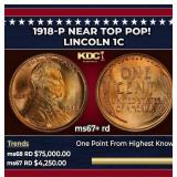 1918-p Lincoln Cent Near Top Pop! 1c ms67+ rd SEGS