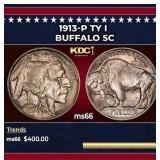 1913-p Ty I Buffalo Nickel 5c Grades ms66