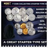 7 Coin Collecting Starter Type Kit. Barber 10c, Wa