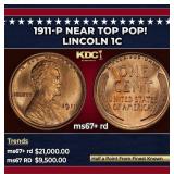 1911-p Lincoln Cent Near Top Pop! 1c ms67+ rd SEGS
