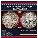 1916-p Buffalo Nickel Near Top Pop! 5c ms67 SEGS
