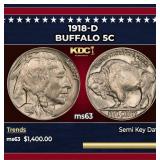 1918-d Buffalo Nickel 5c ms63 USCG
