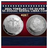 2024 Tokelau 1 oz Silver $5 Zodiac Series: Libra C