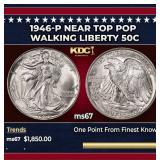 1946-p Walking Liberty Half Dollar Near Top Pop 50