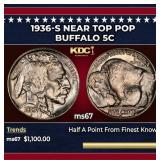 1936-s Buffalo Nickel Near Top Pop 5c ms67 SEGS