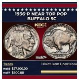 1936-p Buffalo Nickel Near Top Pop 5c ms67+ SEGS