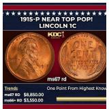 1915-p Lincoln Cent Near Top Pop! 1c ms67 rd SEGS