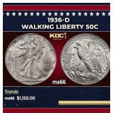 1936-d Walking Liberty Half Dollar 50c ms66 SEGS