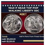 1940-p Walking Liberty Half Dollar Near Top Pop 50