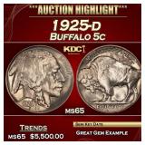 1925-d Buffalo Nickel 5c ms65 SEGS