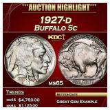 1927-d Buffalo Nickel 5c ms65 SEGS