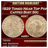 1829 Capped Bust Half Dollar Toned Near Top Pop 50