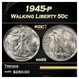 1945-p Walking Liberty Half Dollar 50c Grades ms66