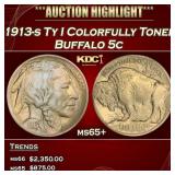 1913-s Ty I Buffalo Nickel Colorfully Toned 5c ms6