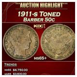 1911-s Barber Half Dollars Toned 50c ms65+ SEGS