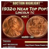 1932-d Lincoln Cent Near Top Pop! 1c ms66+ rd SEGS