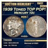 1939 Proof Mercury Dime Toned TOP POP! 10c pr68+ S