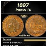 1897 Indian Cent 1c ms65+ rb SEGS