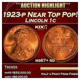 1923-p Lincoln Cent Near Top Pop! 1c ms67+ rd SEGS