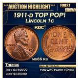 1911-d Lincoln Cent TOP POP! 1c ms66 rb SEGS