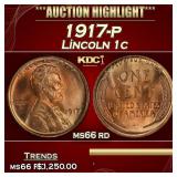 1917-p Lincoln Cent 1c ms66 rd SEGS
