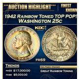 1942 Proof Washington Quarter Rainbow Toned TOP PO